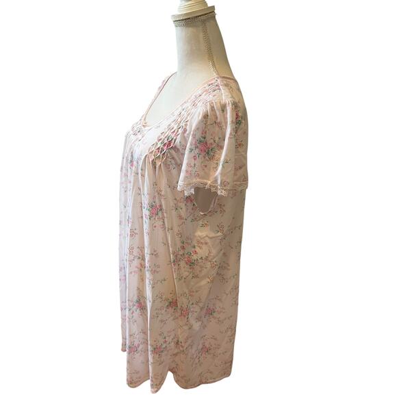 Miss Elaine Pink Floral Cap Sleeve Nightgown Plus Size 2X - Picture 4 of 8
